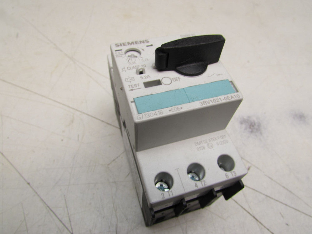 SIEMENS SIRIUS MANUAL MOTOR CONTROLLER 3RV1021-0EA10 .4FLA CLASS-10 5.2A M/OFFER