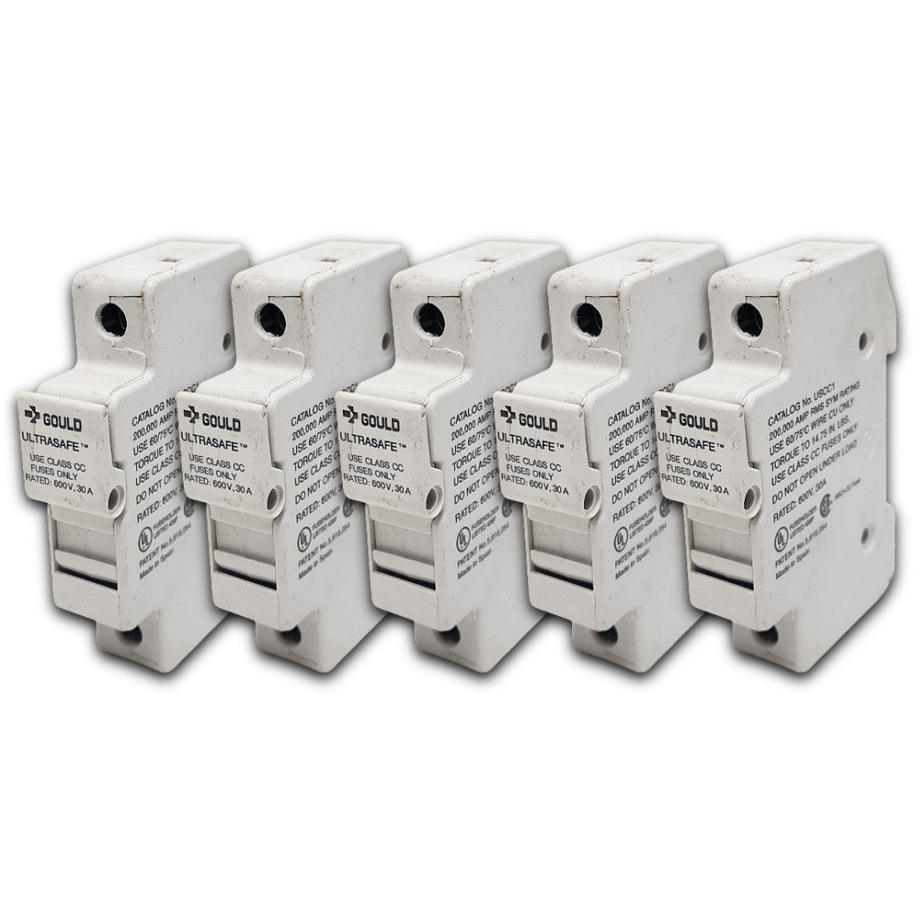 GOULD FUSE HOLDERS USCC1 (LOT OF 5) 1-POLE WITH INDICATORS 30-AMP 600V CLASS CC
