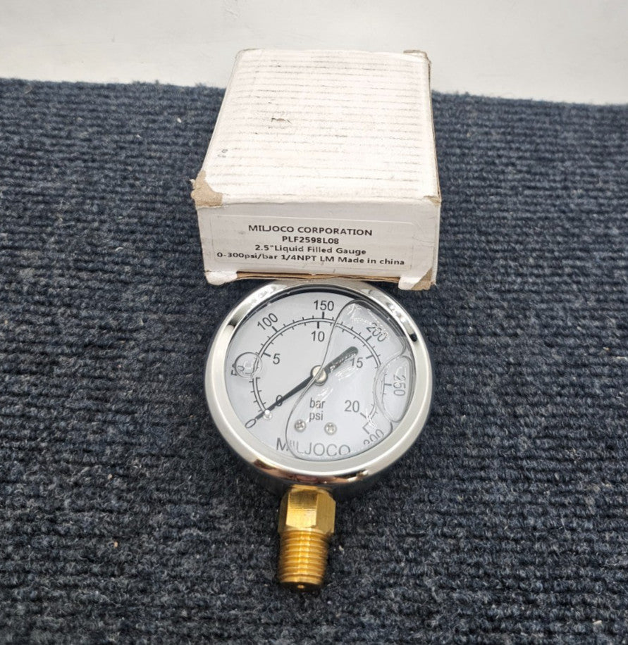 MILJOCO PLF2598L08: GAUGE 2.5" LIQUID FILLED 300PSI 1/4"NPT BRASS LM