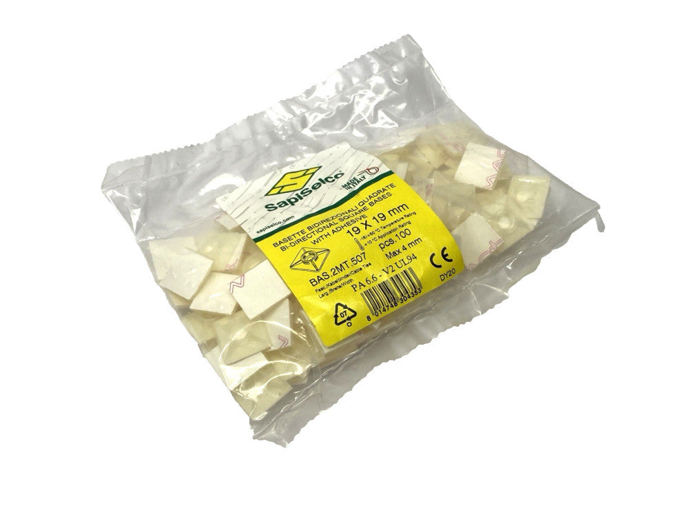 Sapiselco BAS.2MT.507 Cable Tie Mounting Square Base 19mm x 19mm PACKAGE OF 100
