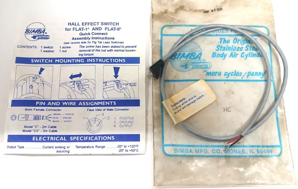 BIMBA HALL EFFECT SWITCH FLAT 1 AND FLAT 2 5 TO 30V DC 25 MA MAX 300 MA MAX