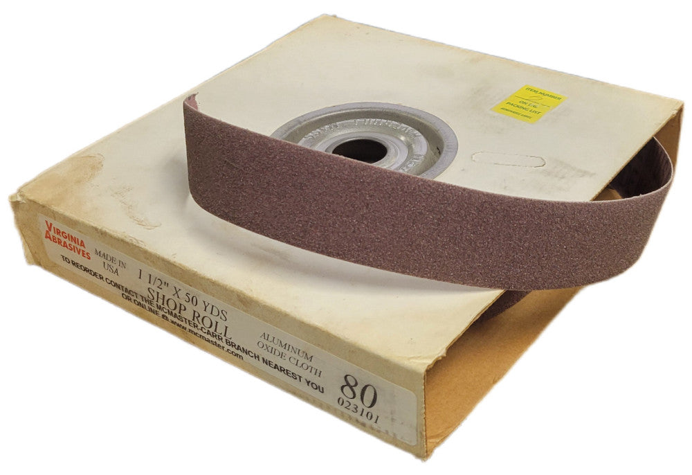 VIRGINIA ABRASIVES SHOP ROLL, 023101, 1-1/2" X 40 YDS, 80 GRIT, ALUMINUM OXIDE