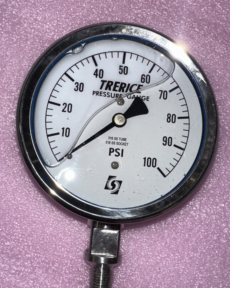 TRERICE Liquid Pressure Gauge 0-100P PSI, 1/4" NPT, D83LFSS4002LA110, D85113