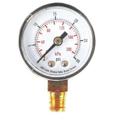 Zoro Select 4Flp9 Commercial Pressure Gauge, 0 To 30 Psi, 1 1/2 In Dial, 1/8 In