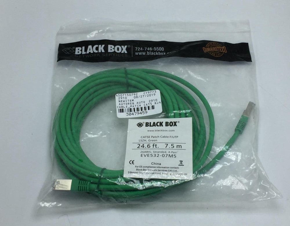 NEW BLACK BOX EVE530-07M5 CAT5E PATCH CABLE F/UTP LSZH GREEN 7.5M