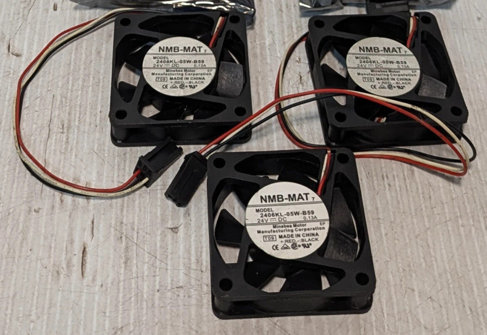 Lot of 3 NMB 2406KL-05W-B59 DC Axial Cooling Fan, 24VDC, 0.13A, 4600rpm, 18.3CFM