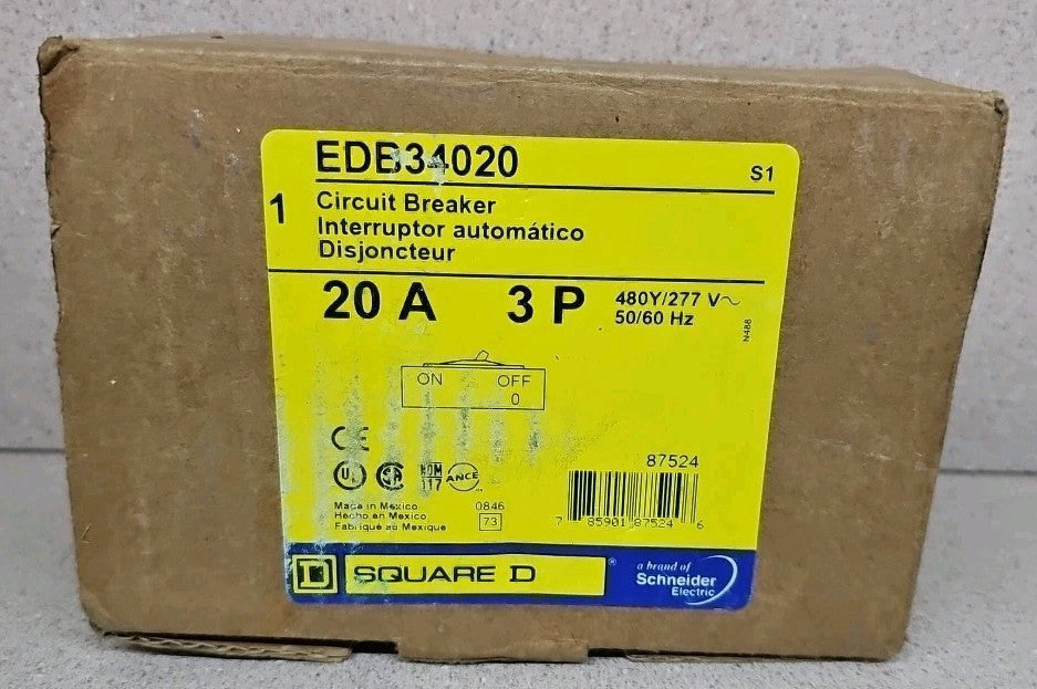 SQUARE D CIRCUIT BREAKER EDB34020 20A 480Y/277V 3P NEW