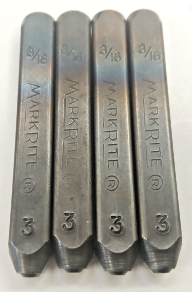 MARKRITE HEAVY DUTY 3/16" NUMBER STAMP #3 STEEL OAL 2-5/8" LOT OF 4