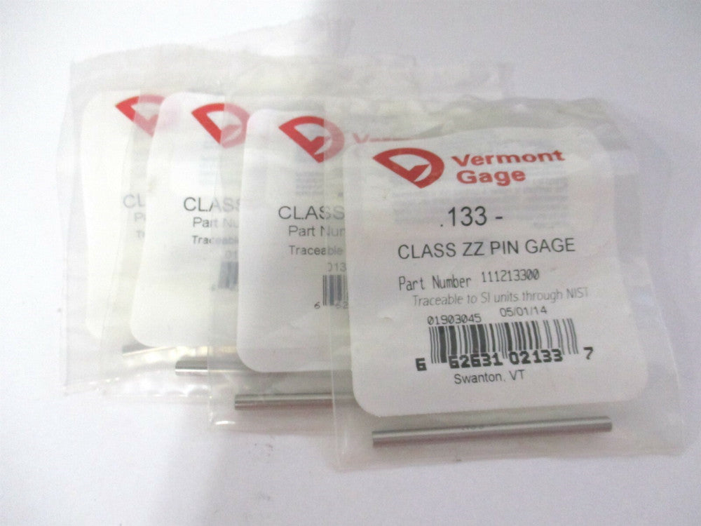 Vermont Gage (111213300) 0.133" Diam Class ZZ Minus Plug & Pin Gage - Lot of 4