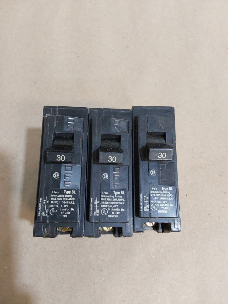 SIEMENS B130 1 POLE 30 AMP 120/240V (Lot Of 3)