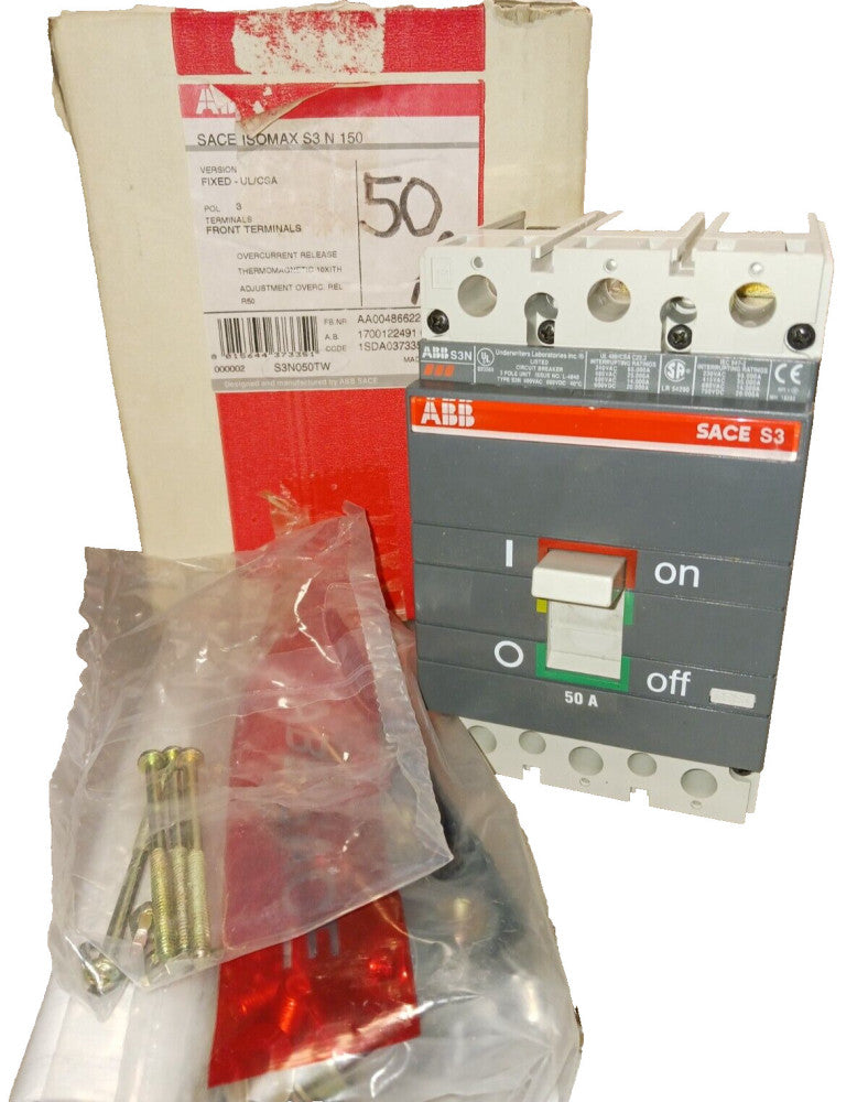 NEW ABB 50 AMP CIRCUIT BREAKER 3P 480 VAC SACE S3N050TW