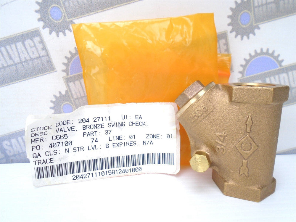 3/4" - Bronze - 25D6 - Y Swing Check Valve -125 S - 200 CWP - (NEW)