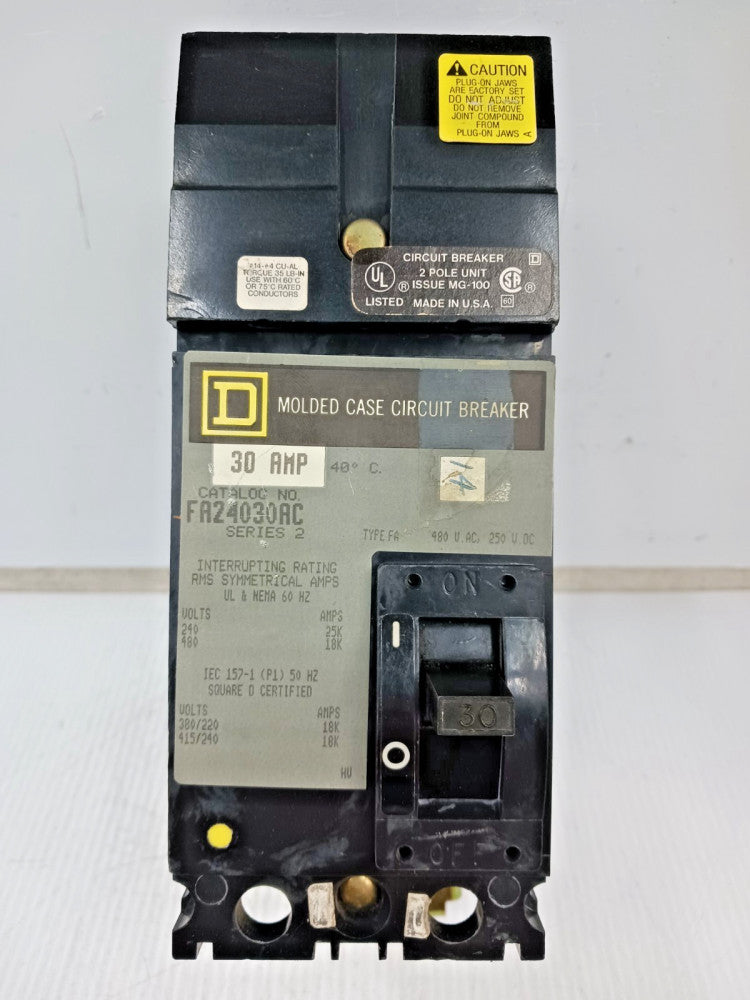 Square D 30 Amp I-Line Molded Case Circuit Breaker 2 Pole 480 VAC 18kA FA24030AC