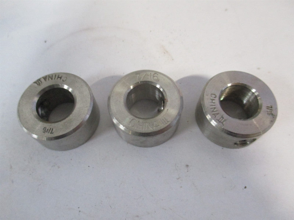 (CLCP-007SS) 1/2" x 7/16" SS One Piece Solid Set Screw Collars - Lot of 3