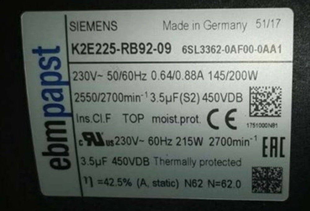 NEW 6SL3362-0AF00-0AA1 Inverter Cooling Fan 230V 145/200W