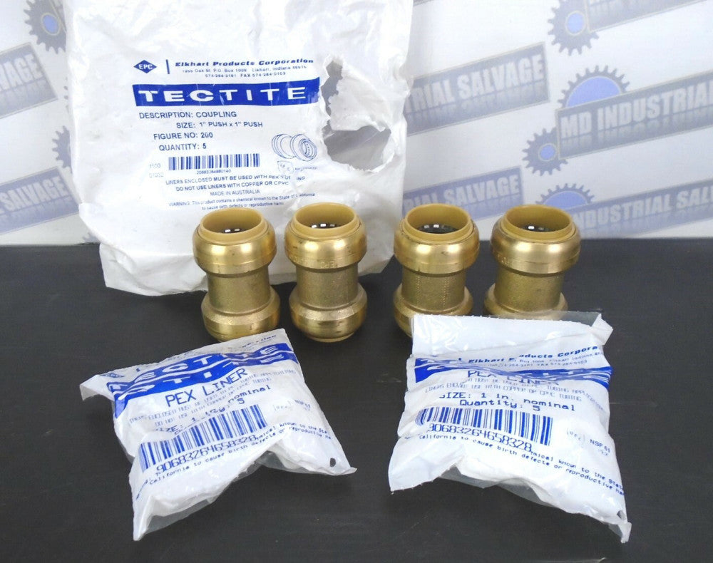 New TECTITE - Lot of 4 - 1" x 1" Push Couplings w/ Liners, Figure NO: 200, Brass