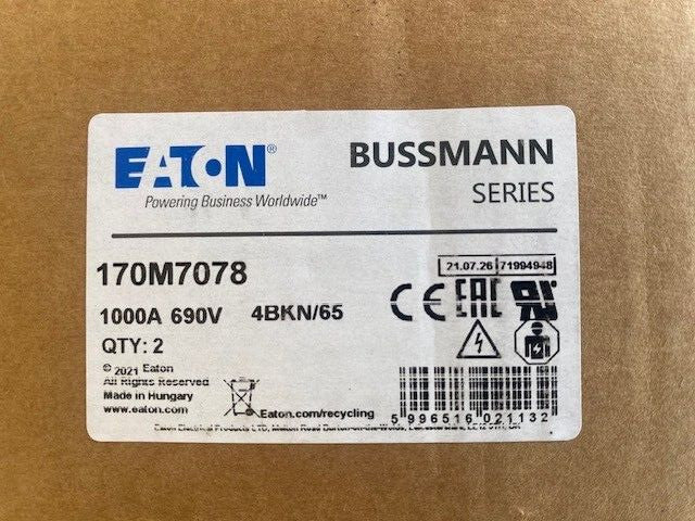 (2 PACK) EATON BUSSMANN 170M7078 1000 AMP 690 VAC 4BKN165 Fuse TR700-200KA