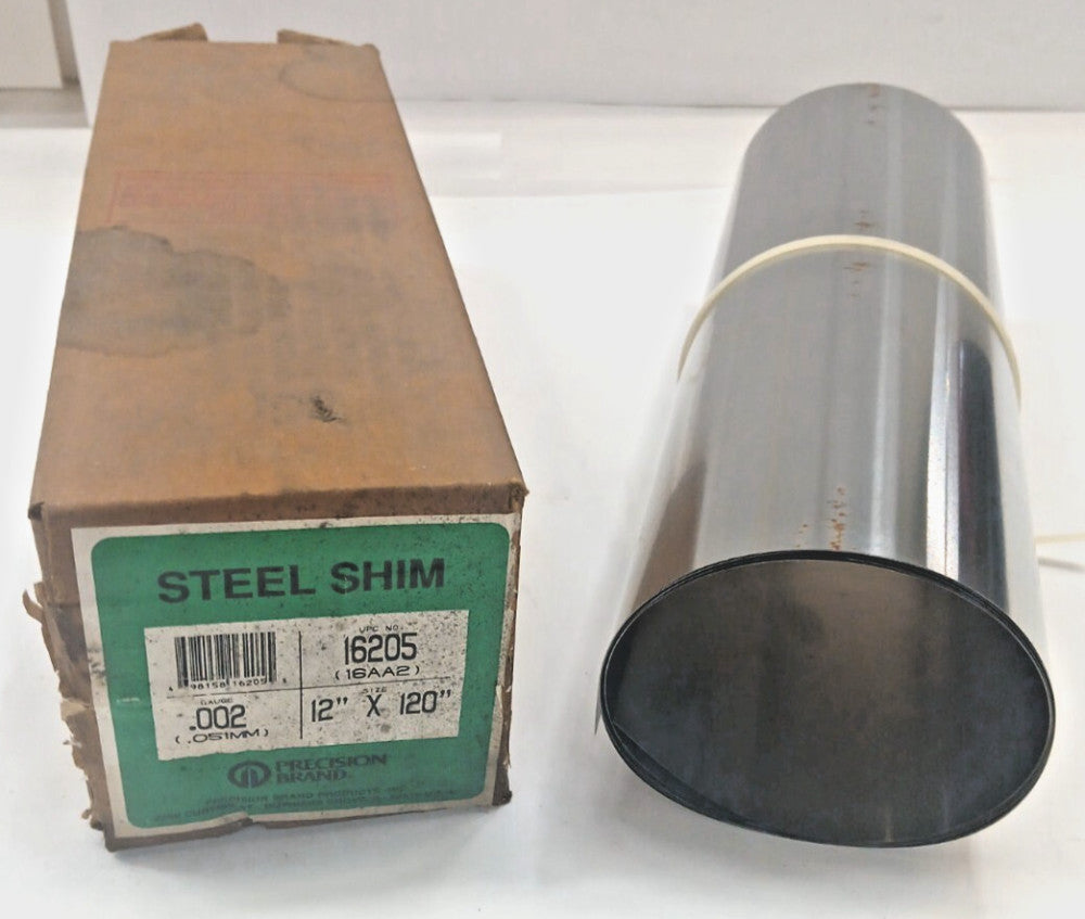 PRECISION BRAND STEEL SHIM 12 X 120 IN. 16205 GAUGE .002 STEEL PLAIN FINISH