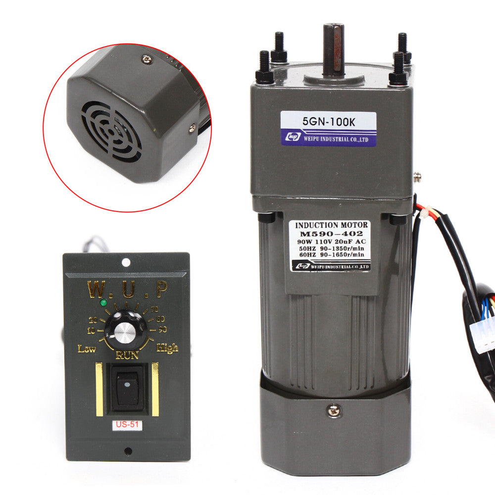NEW 90W 110V AC Gear Motor Electric Variable Speed Controller 1:100 0-13.5RPM
