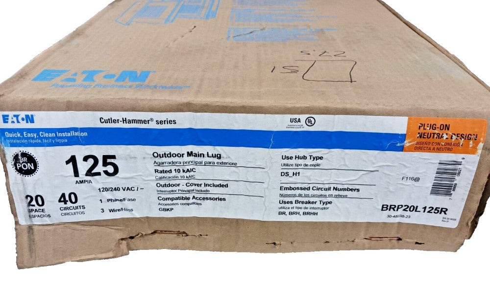 NEW EATON 125 AMP OUTDOOR MAIN LUG LOADCENTER 20 SPACES 40 CIRCUITS BRP20L125R