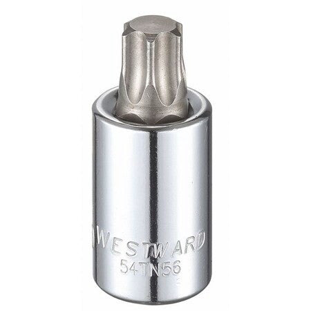 Westward 54Tn56 1/2 In Drive Torx(R) Socket Bit Sae T60 Tip, 2 1/2 In L