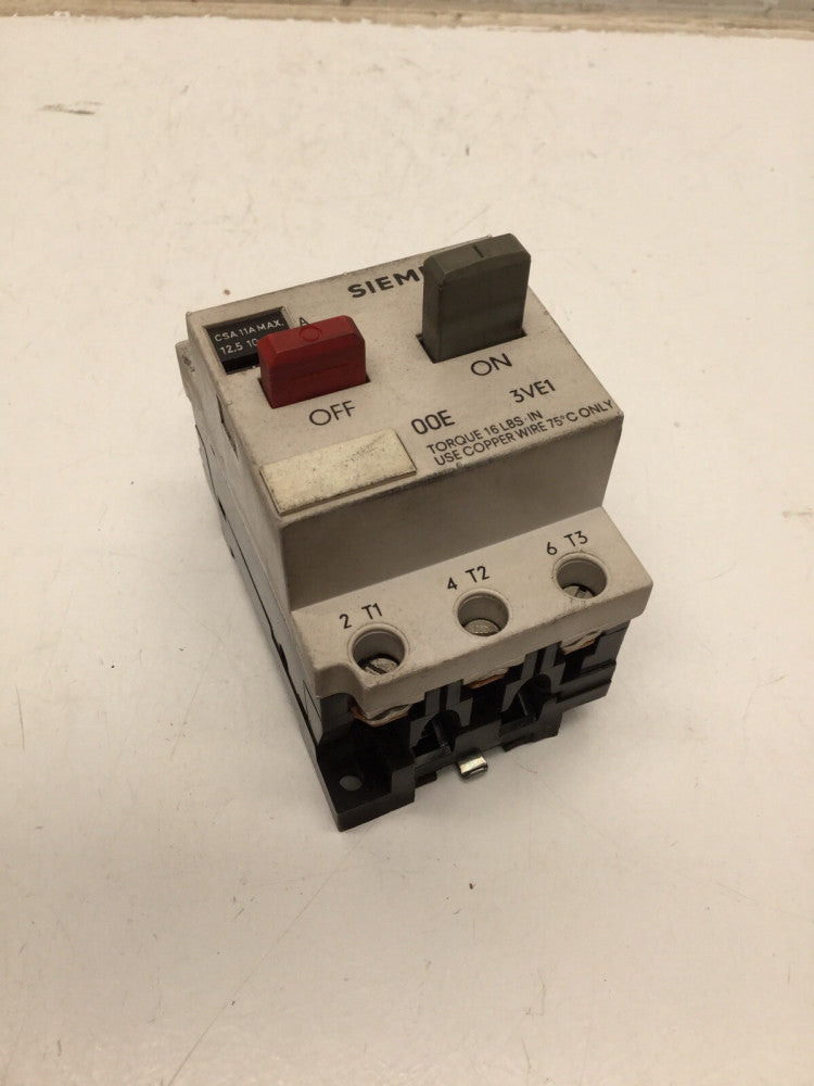 SIEMENS 3VE1000-8L Motor Starter, 8-12.5A