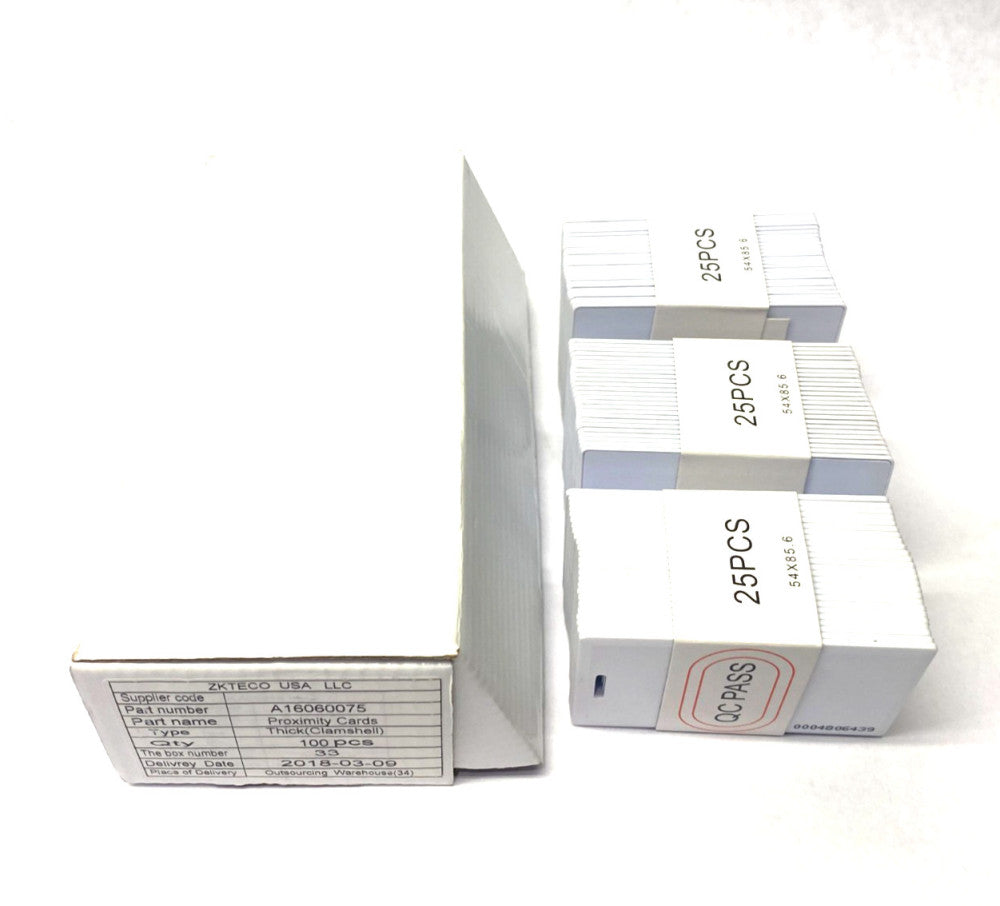 ZKTeco 125KHz Proximity Cards, Thick, Clamshell BOX OF 75