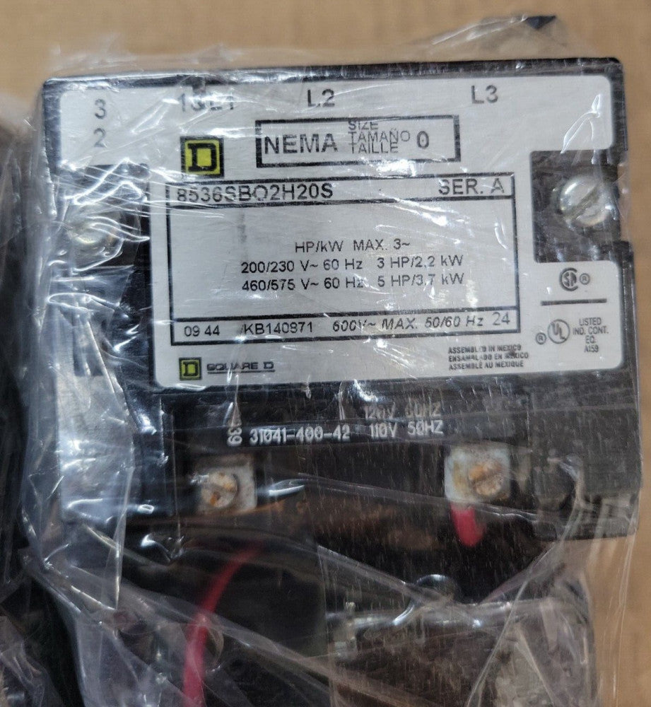 1- Square D 8536 SB02H20S Magnetic Starter Size 0 ,120 V Coil 31041-400-42 NOS