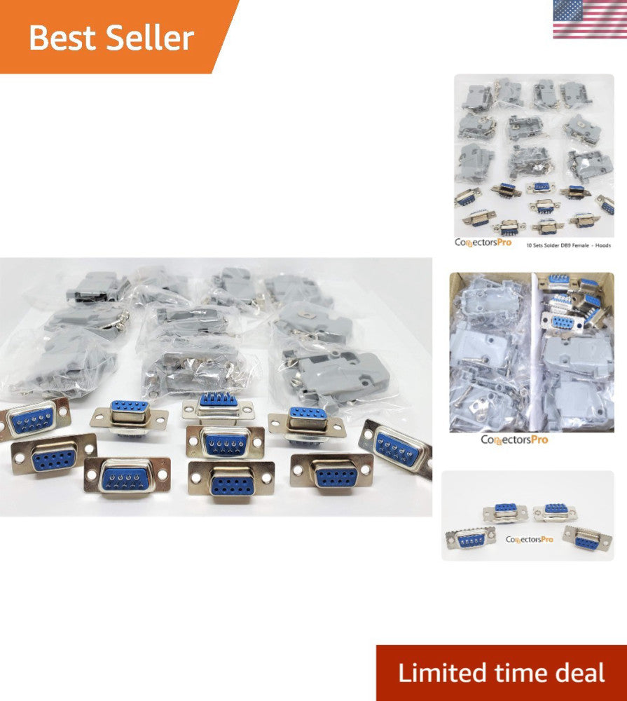 Reliable DB9 9-Pin Female Connectors & Plastic Hoods - Ideal for Cable Repair