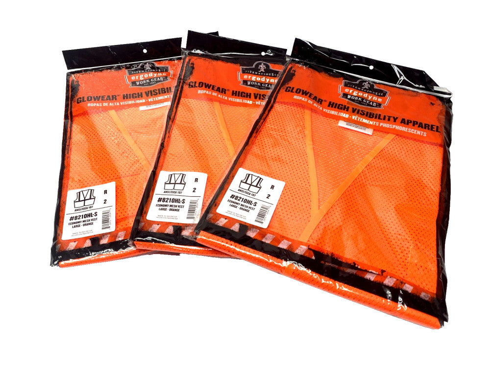 Ergodyne 8210HL-S Glowear Economy Mesh Vest, Orange, Large Class 2 LOT OF 3