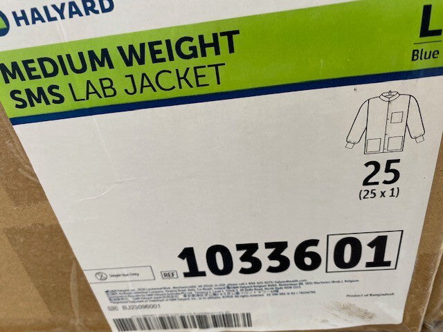 (25 PACK) Halyard Protective Lab Jacket 10336, BLUE, Medium Weight, SMS, Large
