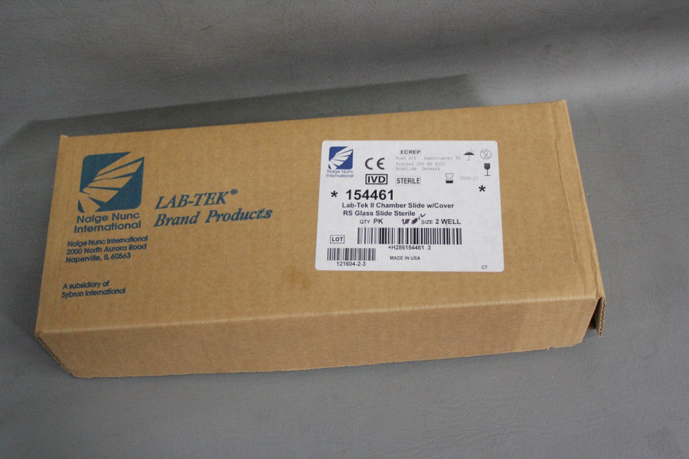 BOX OF 12 NEW NALGE NUNC LAB-TEK II 2 WELL CHAMBER SLIDE W/COVER 154461