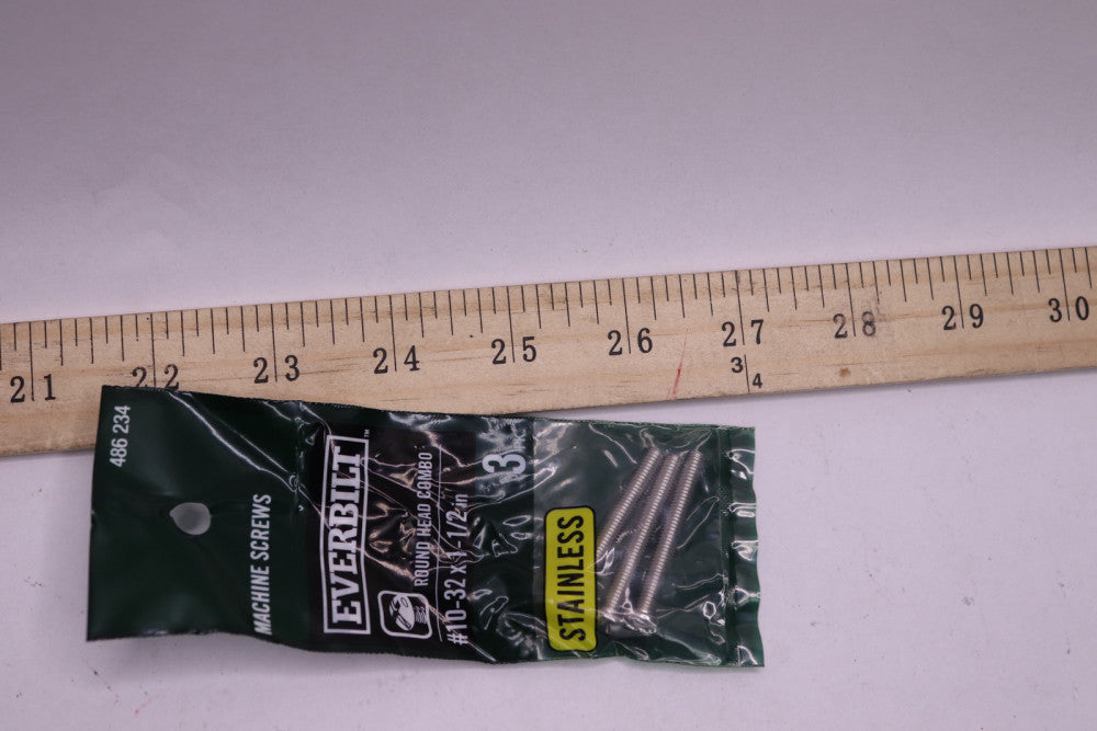 (3-Pk) Everbilt Combo Round Head Machine Screw Stainless Steel #10-32 x 1-1/2"