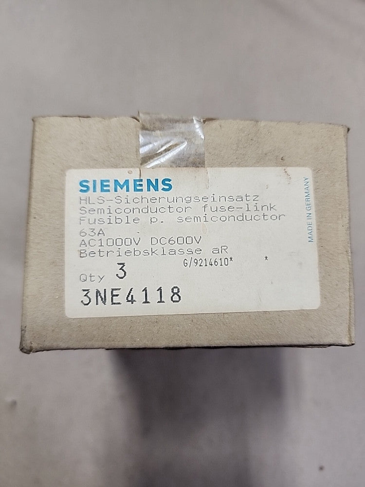 3NE4118 - SIEMENS - 3NE4 118 /SITOR Lot Of 3 Fuses 63A 1000VAC NEW