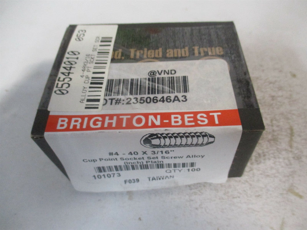 (101073P) #4-40 UNC 3/16" OAL Alloy Steel Cup Point Set Screw - Pack of 100
