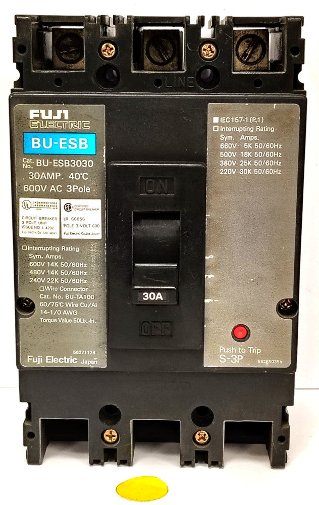 FUJI ELECTRIC 30AMP CIRCUIT BREAKER 600V AC 3 POLE BU-ESB3030