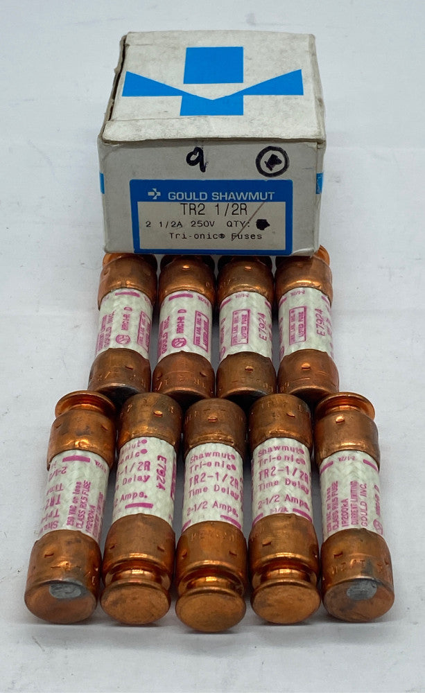 Gould Shawmut TR2 1/2R Tri-Onic Time Delay Fuses, Class RK5 250V 2.5Amp Lot of 9