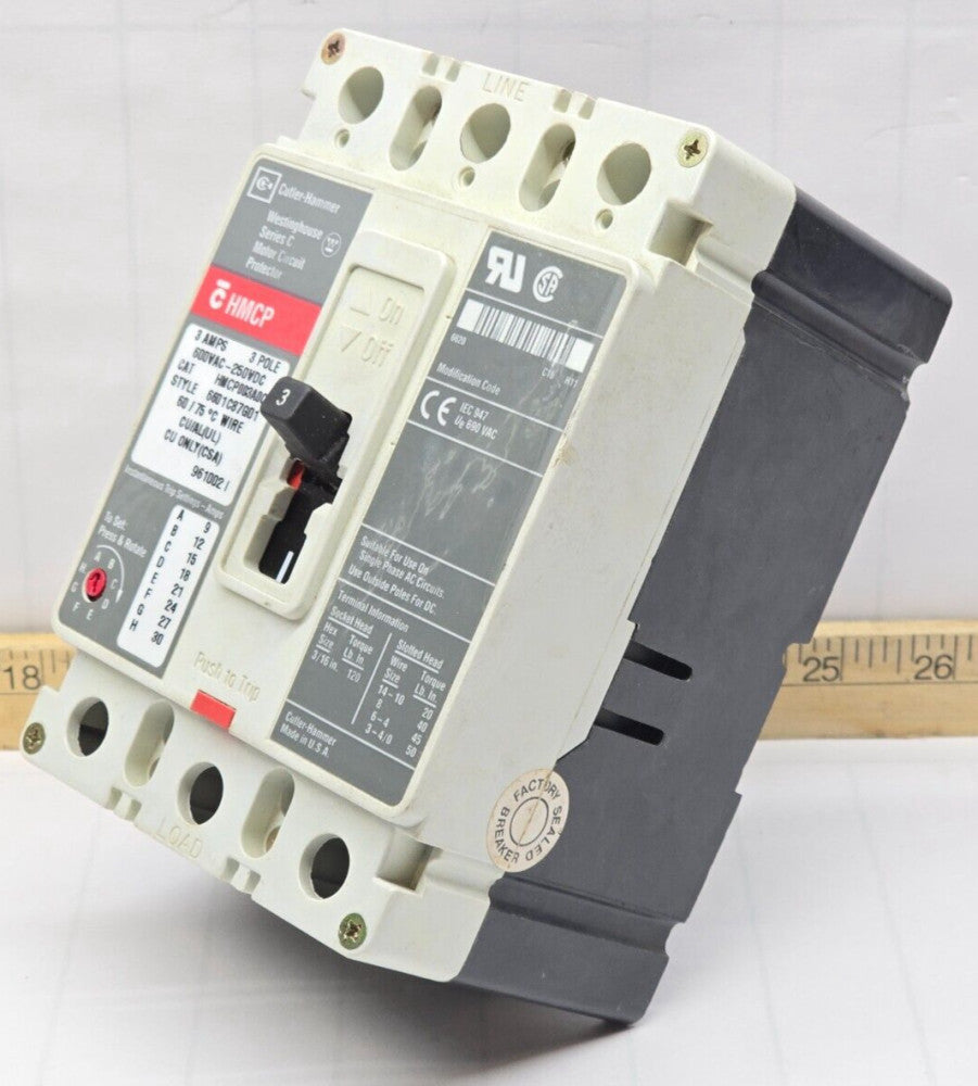 NEW CUTLER HAMMER 3 AMP MOTOR CIRCUIT PROTECTOR 600 VAC 3 POLE HMCP003A0C