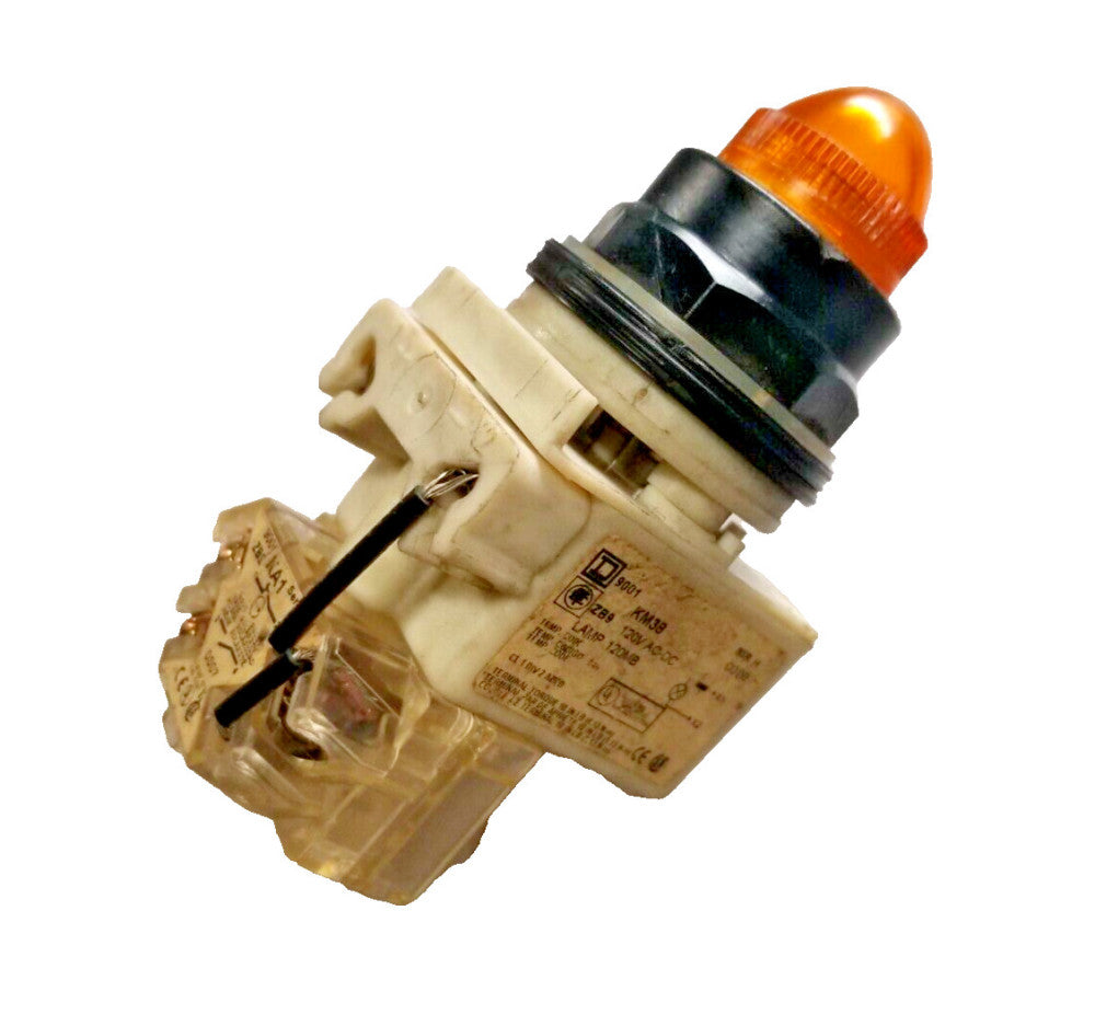 SQUARE D AMBER ILLUMINATED MOMENTARY PUSH BUTTON 120 VOLT AC/DC 9001KM38
