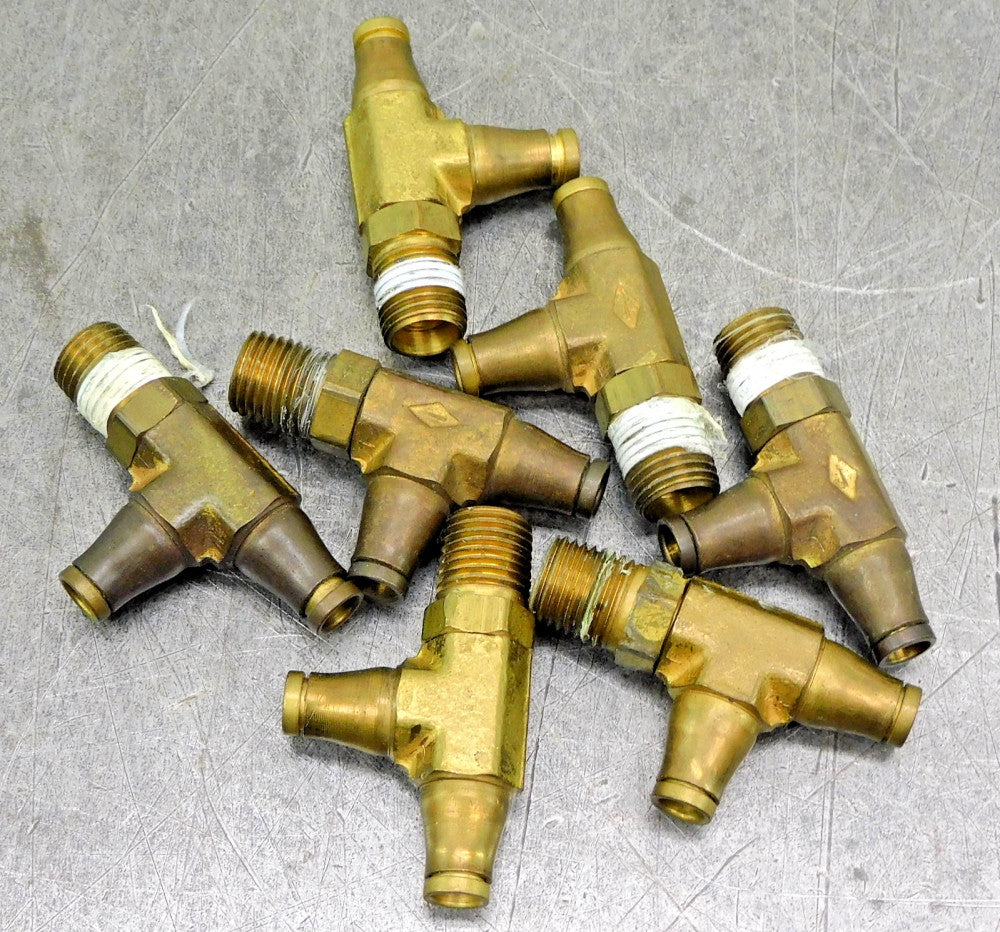 Brass Swivel Run Tee 1/4" Push Connect x 1/4" NPT Lot of Seven (7)