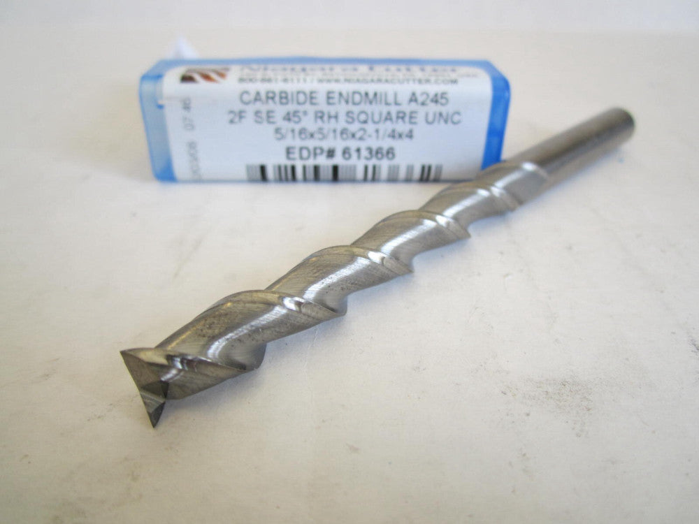 Niagara Carbide 5/16 x 5/16 x 2-1/4 x 4" Square 2-Flute Endmill 61366 New