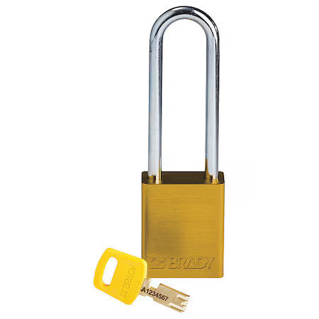 Brady Alu-Ylw-76St-Kd Lockout Padlock,Yellow,1-13/16" H Body