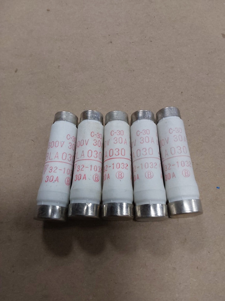 FUJI BLA 030 BLA-030 30A 600V Ceramic Fuse, Lot Of 5