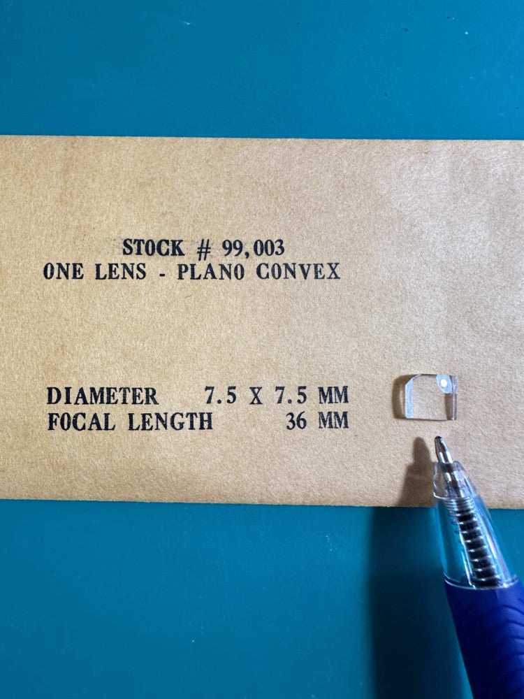 Edmund One Lens Plano Convex 7.5mm x 7.5mm Diameter 36mm Focal Length