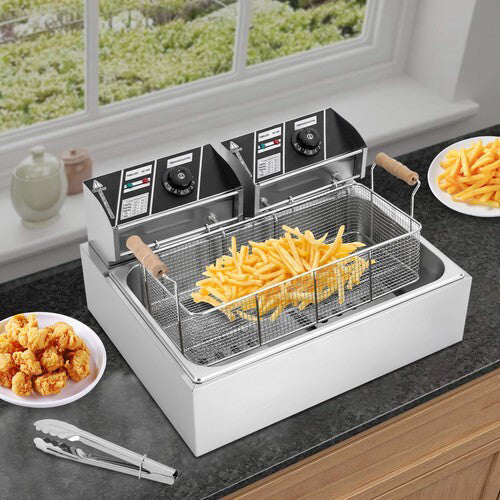 3400W Commercial Electric Deep Fryer 6L+6L Dual Tank Commercial w/ Fry Basket