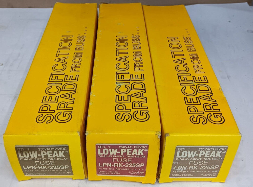 LOT OF 3) NEW COOPER BUSSMAN 225 AMP FUSE CLASS RK1 250 VAC LPN-RK-225SP