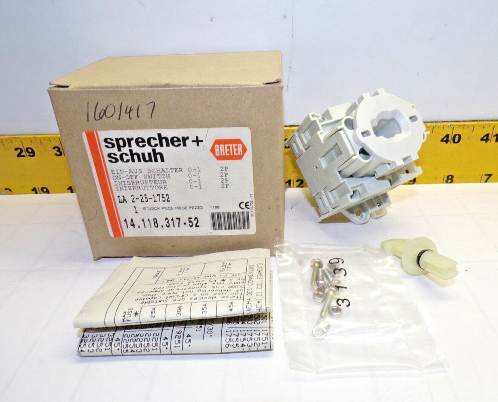 NEW SPRECHER+SCHUH 25 AMP ON-OFF CAM SWITCH 600 VAC LA2-25-1752 / 14.118.317-52