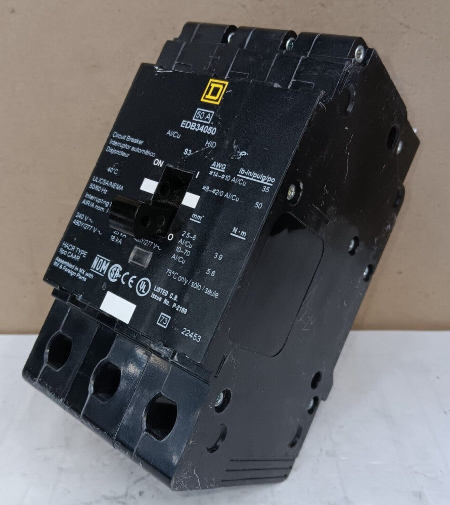 NEW SQUARE D EDB34050 BOLT-ON CIRCUIT BREAKER 50 AMP 3 POLE 480 VAC