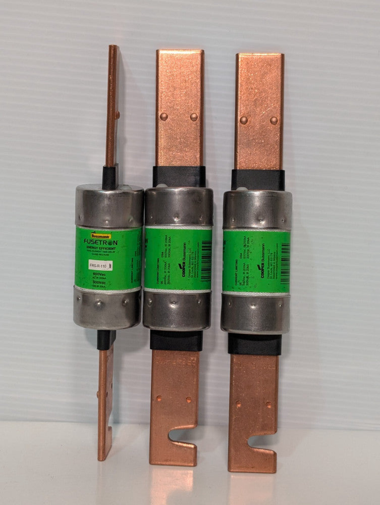 Lot of 3 Bussman Fusetron FRS-R-110A, Dual Element, Time Delay, Class RK5 Fuses