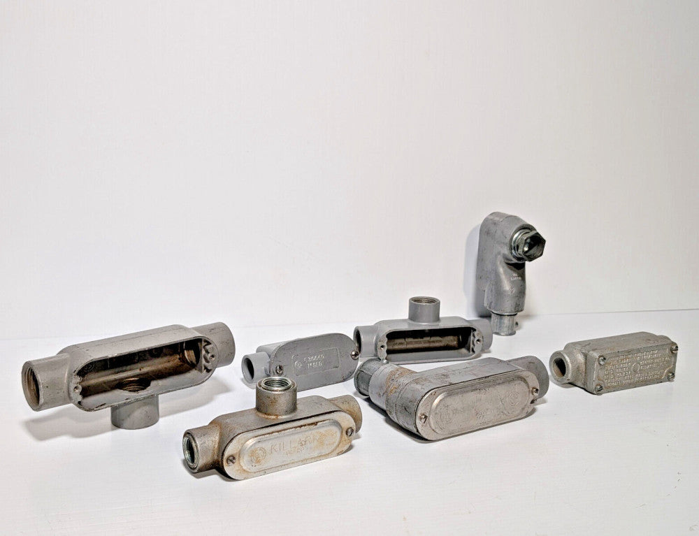 Lot of 7: Assorted Conduit Bodies; Killark 0T-2, 0T-3, 0L-20, 0L-30, 0LB-3, More